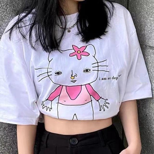 Sour Puff Shop Cursed Hello Kitty T-Shirt White / M