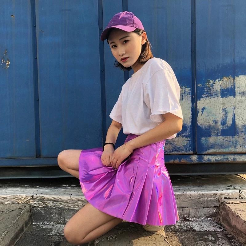 ✨ Purple Holographic High Waisted Skirt ✨ - Sour Puff Shop