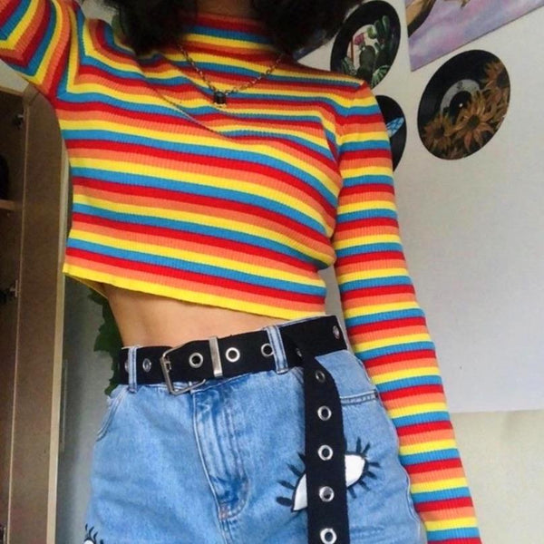 Rainbow Knitted Crop Top 🌈 - Sour Puff Shop