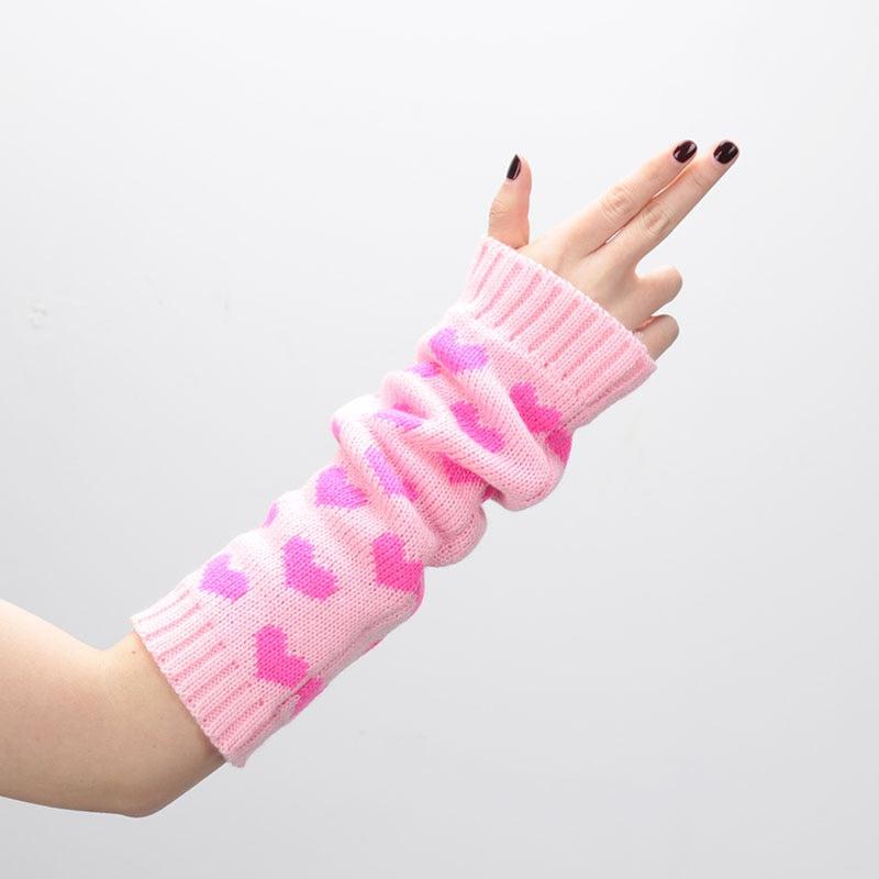 Pink Heart Knitted Arm Warmers