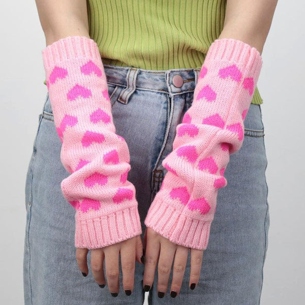 Pink Heart Knitted Arm Warmers – Sour Puff Shop