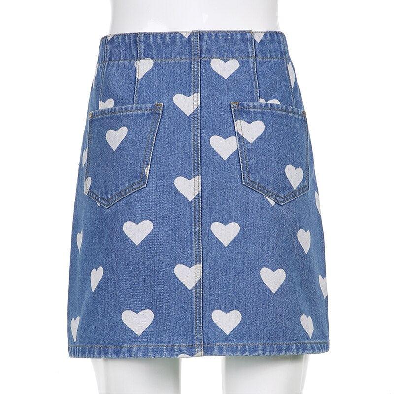Polka Hearts Denim Skirt