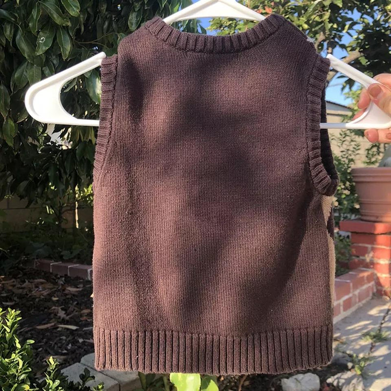 Brown Argyle Vest Sweater - Sour Puff Shop