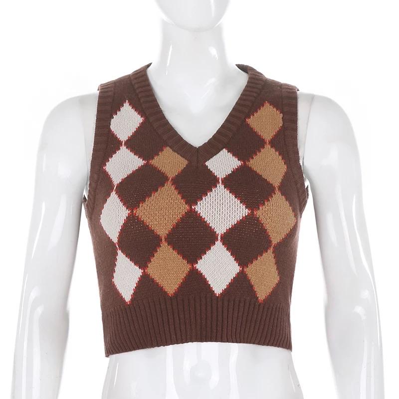 Brown Argyle Vest Sweater - Sour Puff Shop