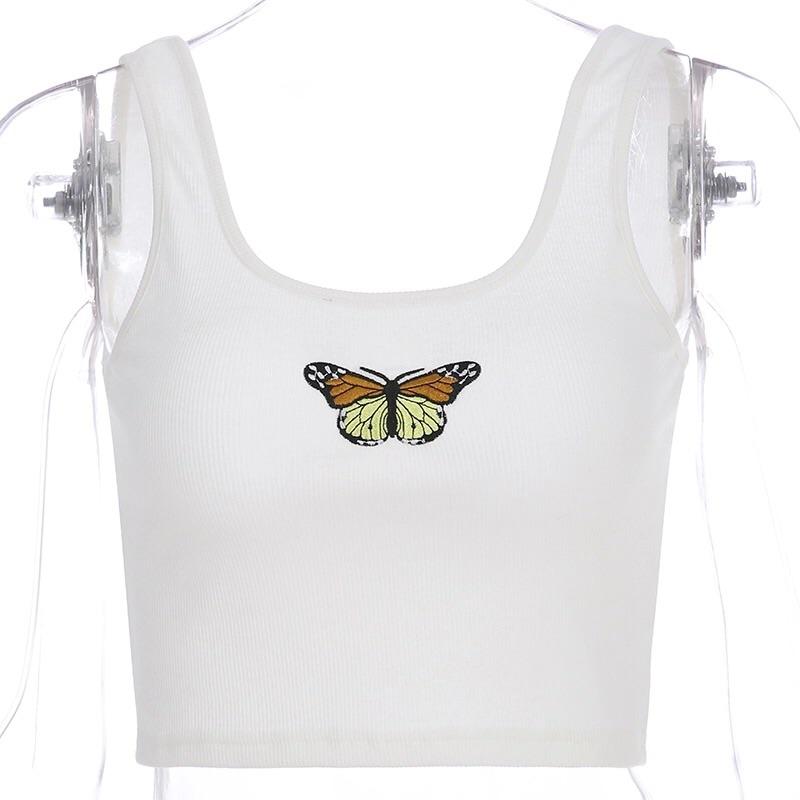 Butterfly White Crop Top💞 - Sour Puff Shop