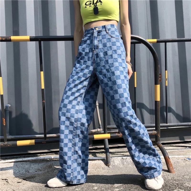 Checkered Blue Wide Leg Pants