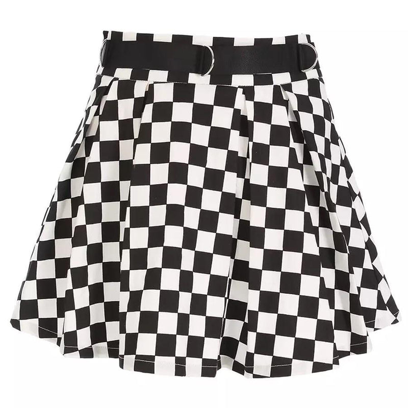 Checkered Flow Skirt 🖤 - Black Skirt - Sour Puff Shop