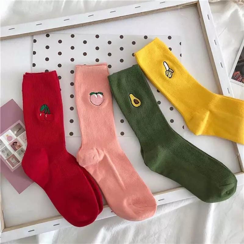 🍑🥑 Cotton Fruit Socks (4 Pairs) 🍒🍌 - Sour Puff Shop
