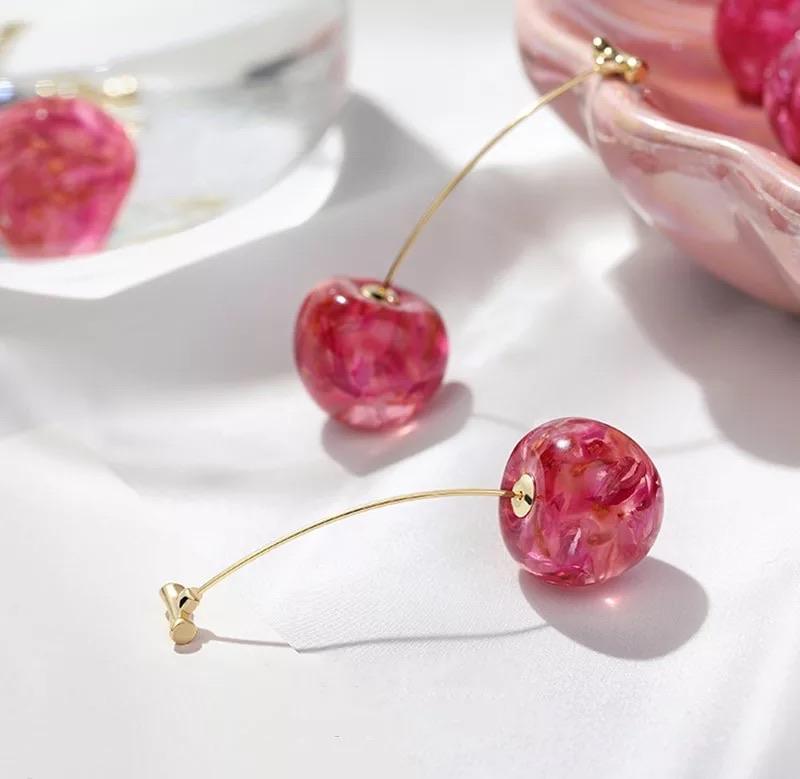 Crystallised Cherry Drop Earrings 🍒✨ - Sour Puff Shop
