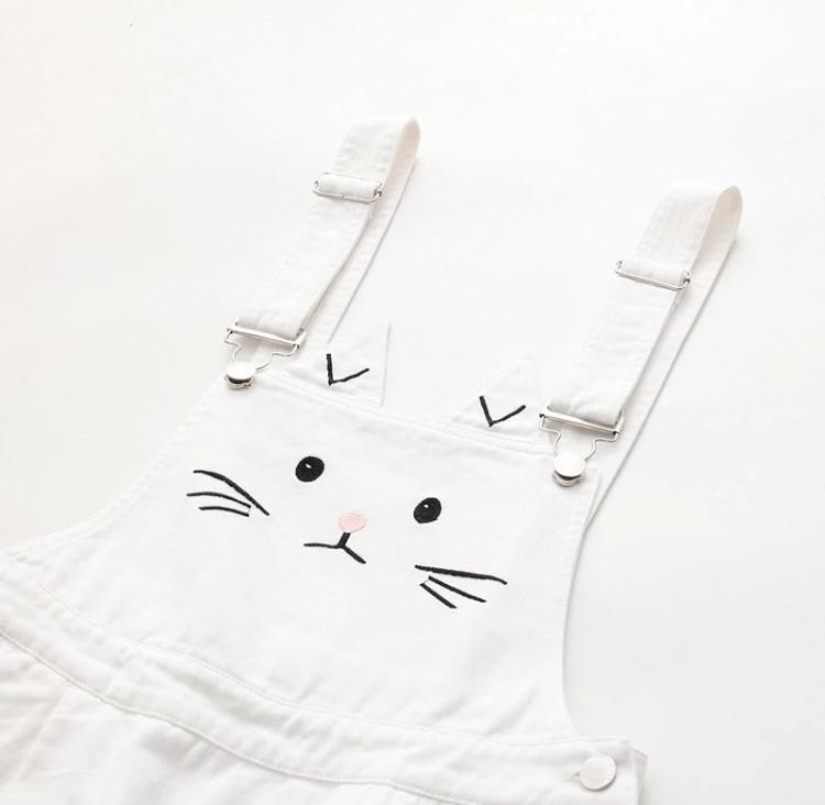 Cute Kitty Denim Overalls - Sour Puff Shop