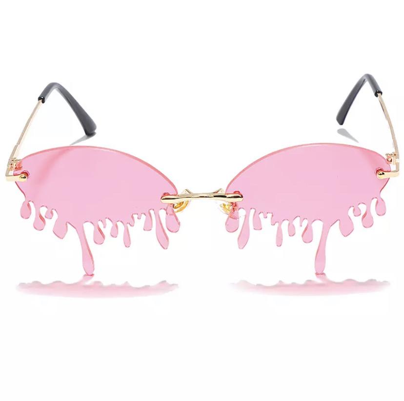 Pink Mood-Elevating Sunglasses by Drip Creations Rimless Splatter Melting Dripping Effect Color Tinted Lens  main image 3