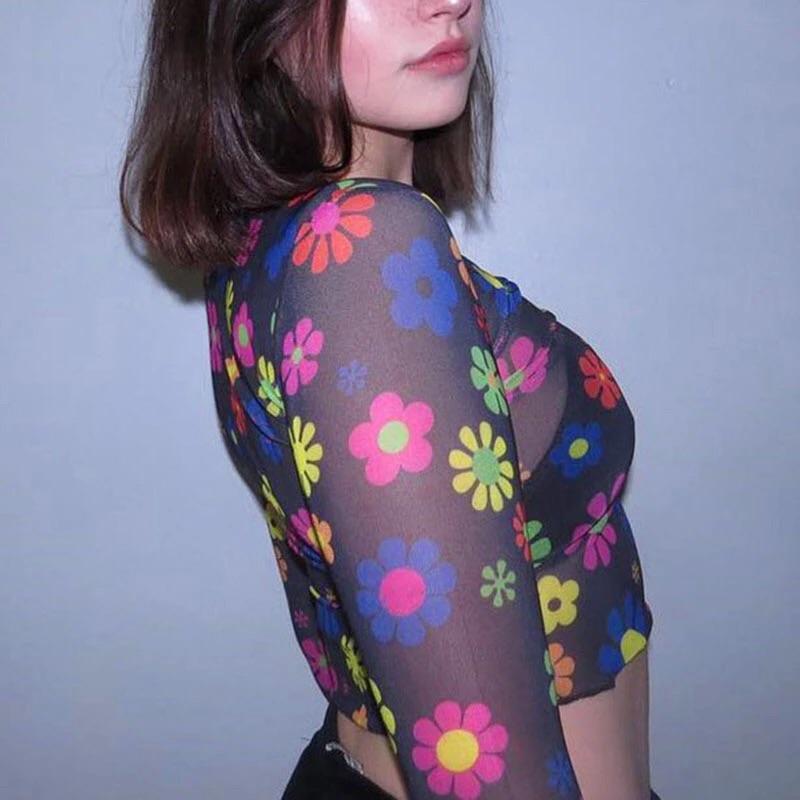 Floral Print Sleeved Crop Top - Sour Puff Shop