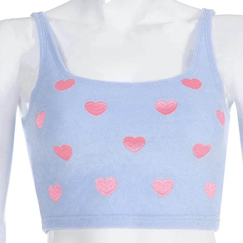 Fluffed Polka Hearts Crop Top 💕 - Sour Puff Shop