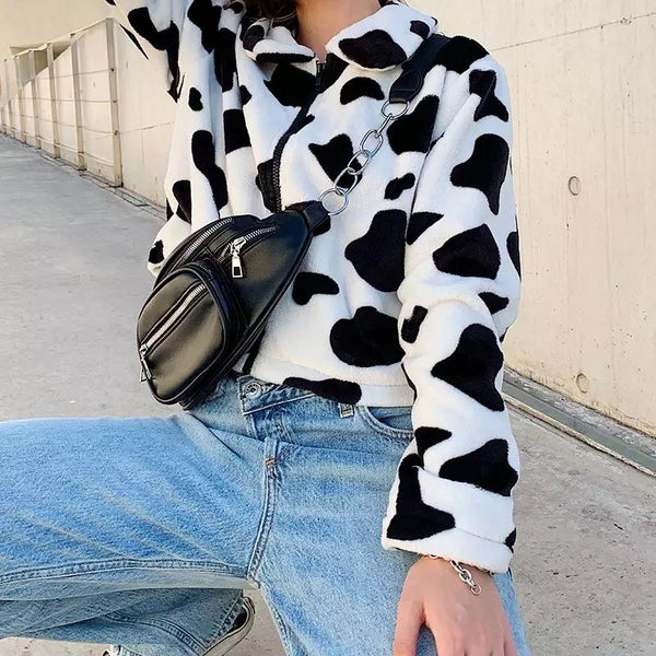 Fluffy Cow Pattern Jacket 🐮⚡️ - Sour Puff Shop