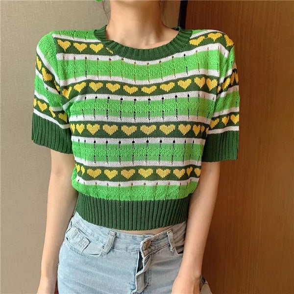 Green Heart Knitted Crop Top 💚 - Sour Puff Shop