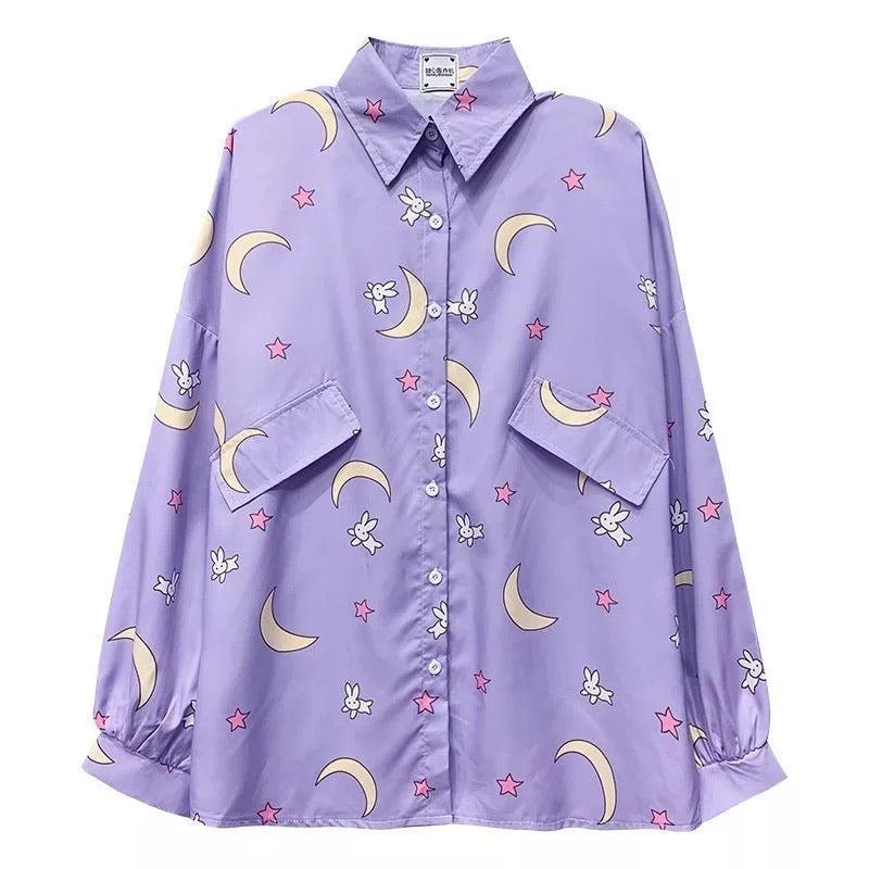 Lilac Moon Button-Up Shirt - Sour Puff Shop