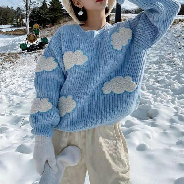 White Clouds Knitted Jumper - Sour Puff Shop