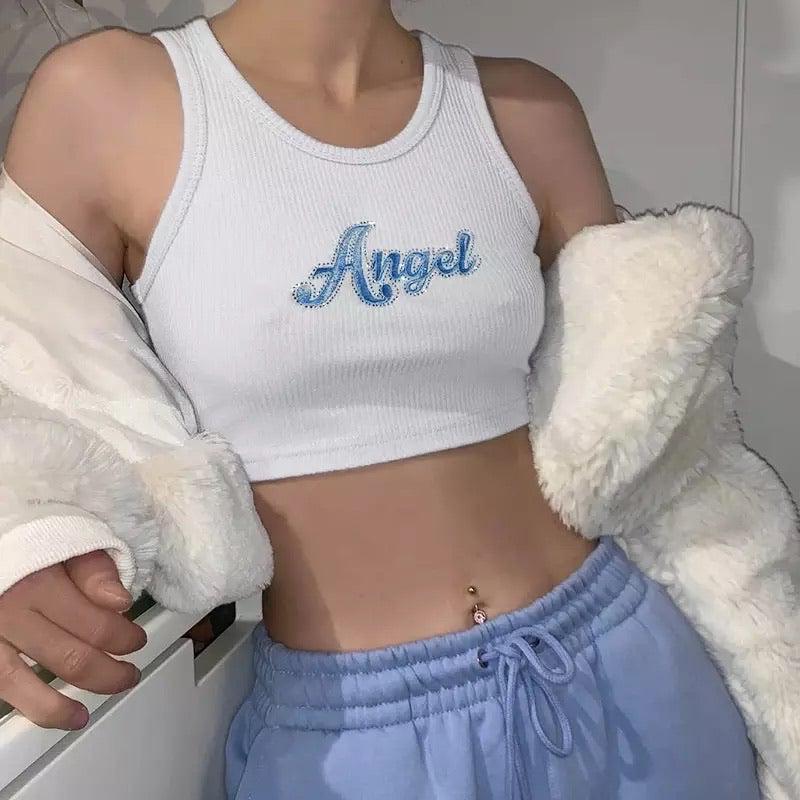 Angel Embroidered Crop Top 🦋✨ - Sour Puff Shop