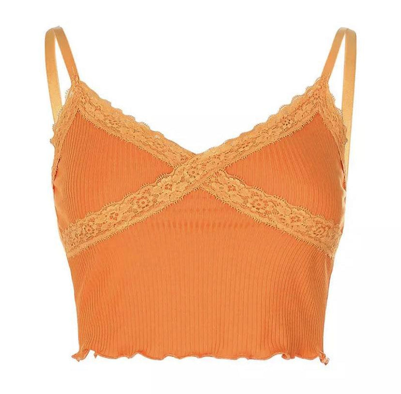 YUYU Bright Orange Y2K Cable Briad Knitted Cropped Cami Top and