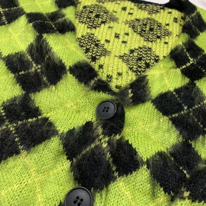 Lime Argyle Cardigan - Sour Puff Shop
