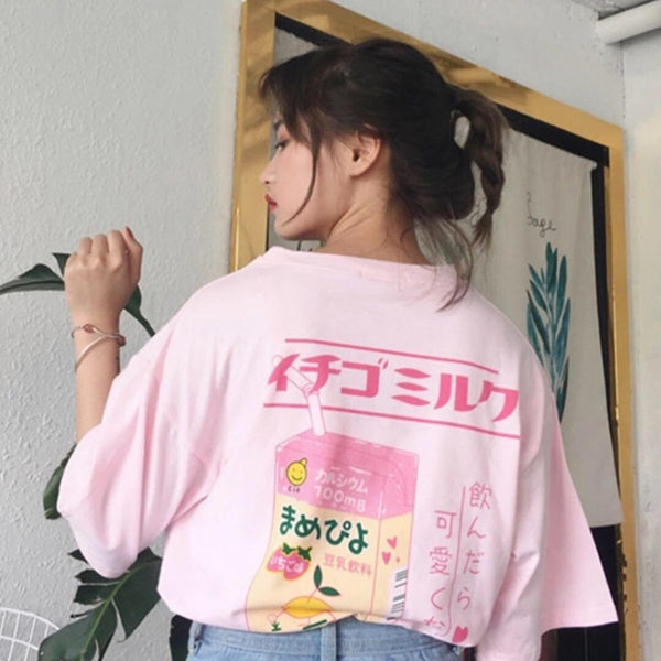 Pink Milk Loose T-Shirt 🍼💞 - Sour Puff Shop
