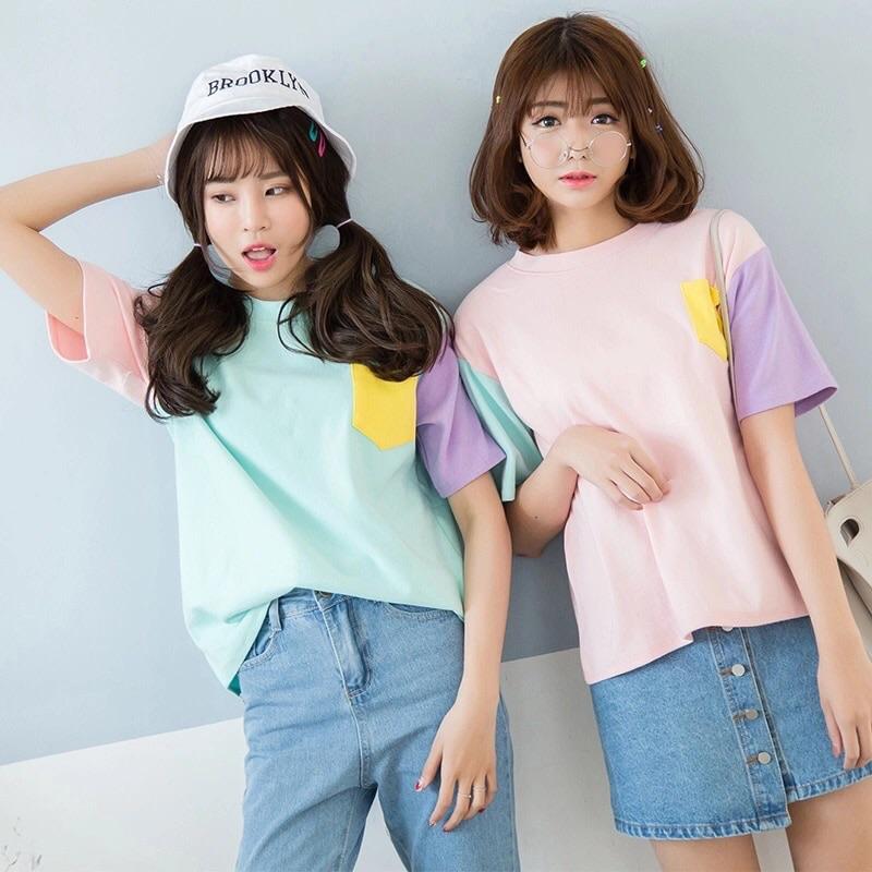 pastel color block t shirt