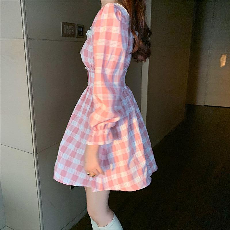 open lace back dress Mini Cordelia Dress in Desert Rose Gingham