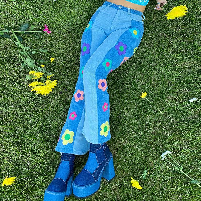 Hippie Flower Patch Flare Jeans