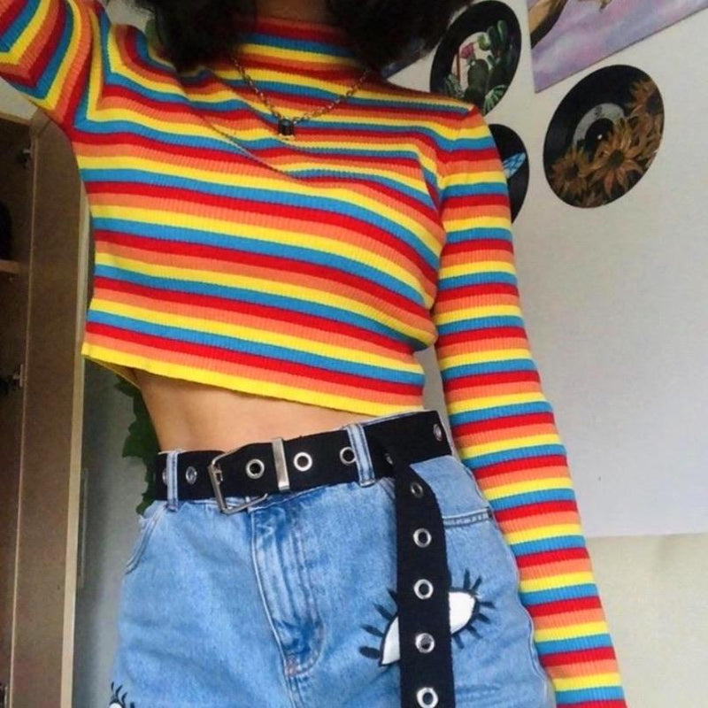Rainbow Knitted Crop Top 🌈- Sour Puff Shop