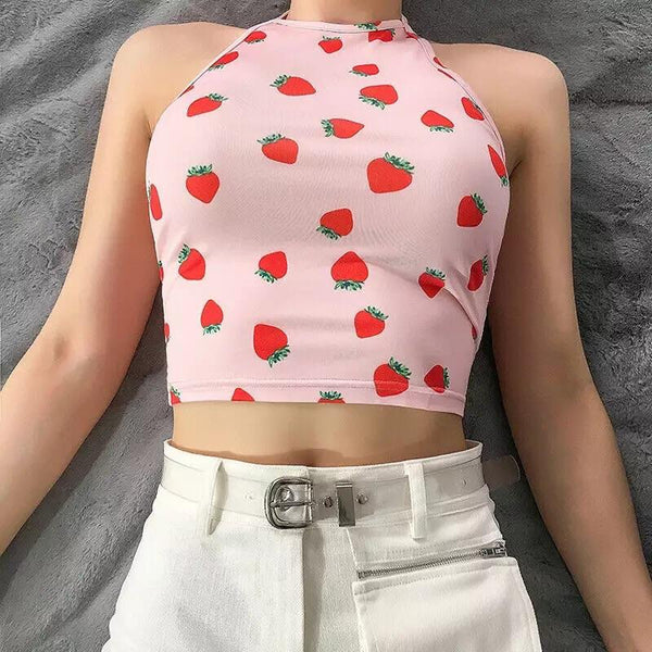 Strawberry Backless Tied Crop Top 🍓 - Sour Puff Shop