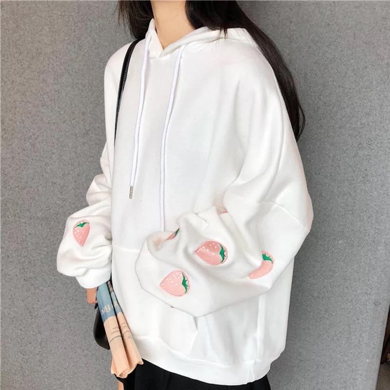Strawberry Embroidered Hoodie 🍓💕 - Sour Puff Shop