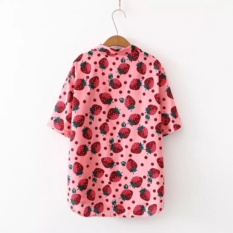 Strawberry Print Button-Up Shirt 🍓 - Sour Puff Shop
