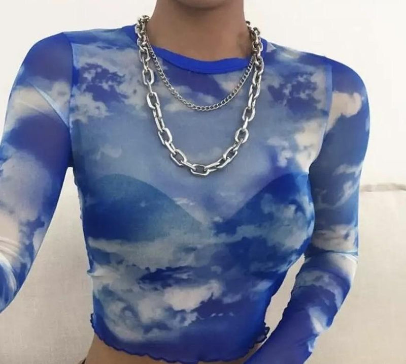 Up The Clouds Mesh Crop Top ☁️ - Sour Puff Shop