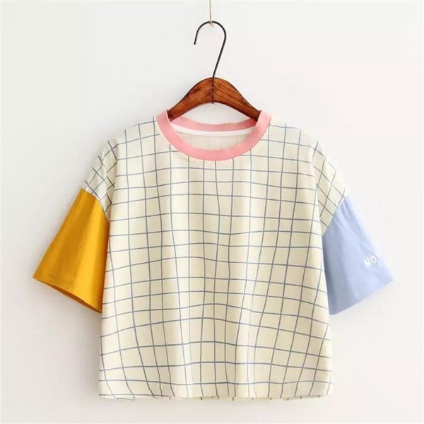 Vintage Plaid Cropped T-Shirt 🧮 - Sour Puff Shop