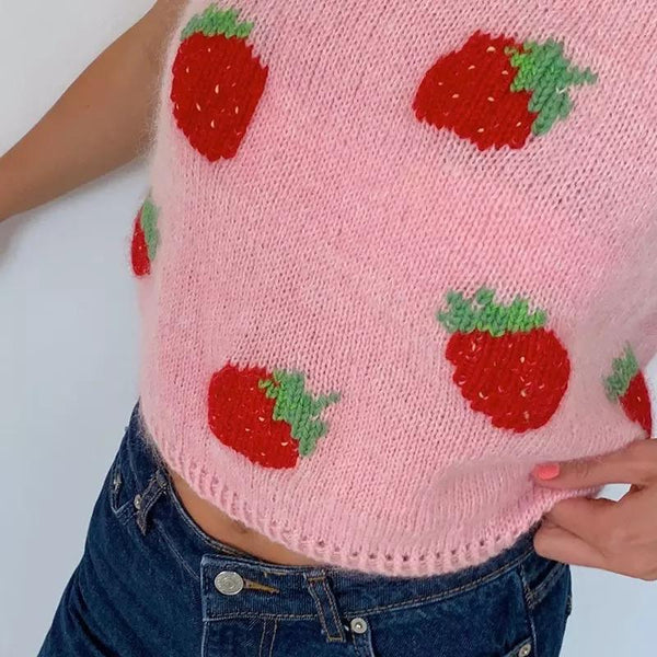Y2K Strawberry Vest Sweater 🍓💗 - Sour Puff Shop