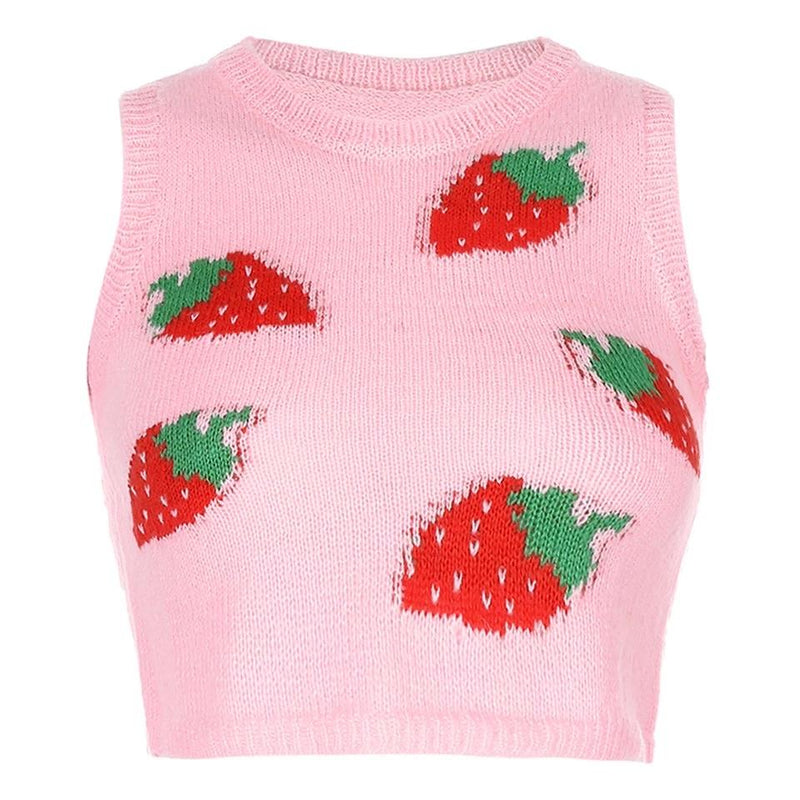 Y2K Strawberry Vest Sweater 🍓💗 - Sour Puff Shop